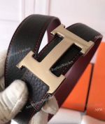 New Replica Hermes Red Stitch Leather Belt and polished 'H' buckle